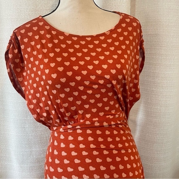 Free People Lakeside Heart Printed Midi Dress Orange Ginger Combo Sz XS NWT - Picture 4 of 9
